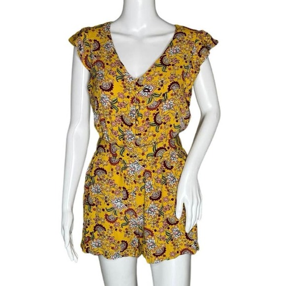 Sanctuary Romper Womens Small Yellow Multi Floral Flower Sunrays Playsuit Casual - Picture 1 of 8